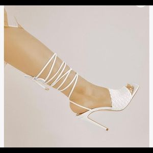White lace up heel sandals